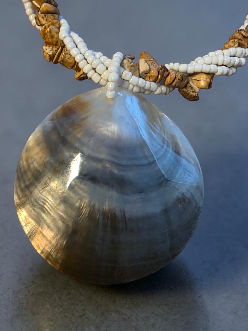Twisted Seed Bead Jasper Choker Shell Pendant Necklace - Picture 2 of 4